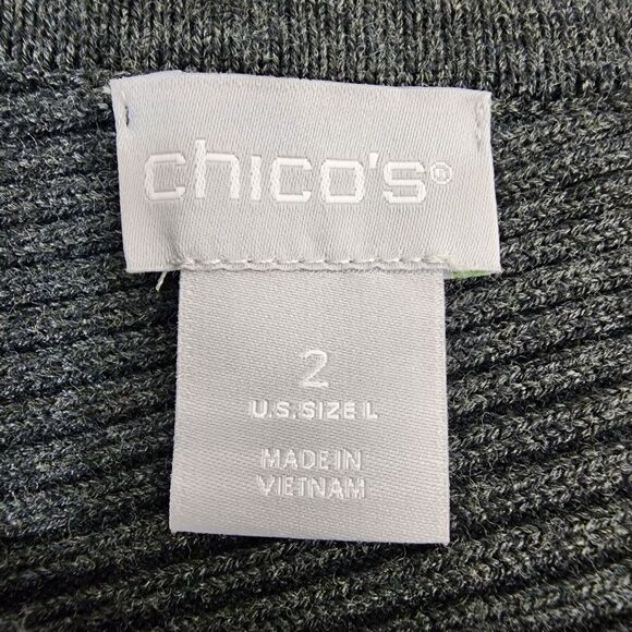 Chico's Tunic Sweater Women Size 2 US Large Gray Ribbed Asymmetrical Hem Classic - Picture 7 of 9
